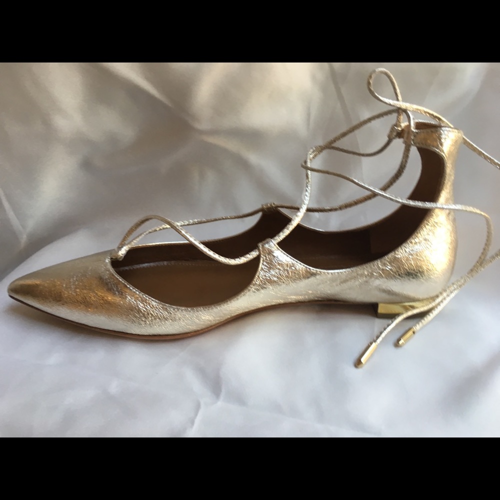 Aquazzura Light Gold Christy Flats , 7